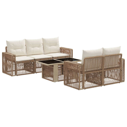 Havesofa Sæt 6 stk. Beige og cremehvid polyrattan