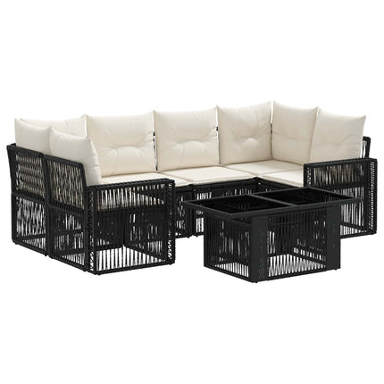 Havesofa Sæt 7 stk. Sort og Cremehvid polyrattan