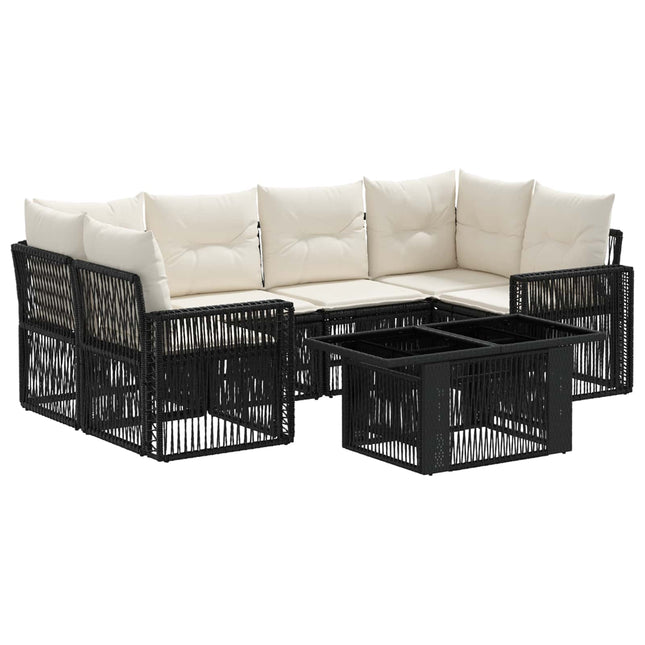 Havesofa Sæt 7 stk. Sort og Cremehvid polyrattan