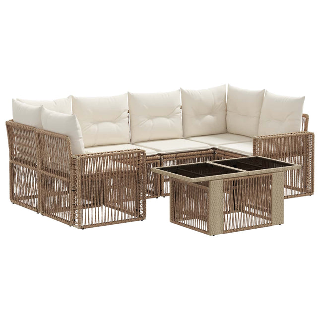 Havesofa Sæt 7 stk. Beige og cremehvid polyrattan