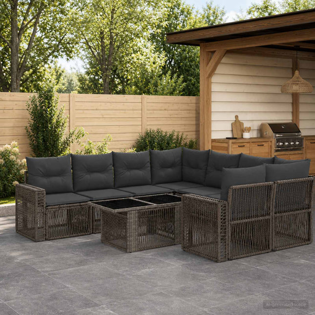 Havesofa Sæt 9 stk. Grå og Mørkegrå polyrattan