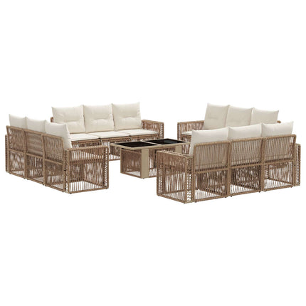 Havesofa Sæt 13 stk. Beige og cremehvid polyrattan