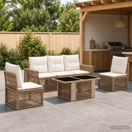 Havesofa Sæt 6 stk. Beige og cremehvid polyrattan