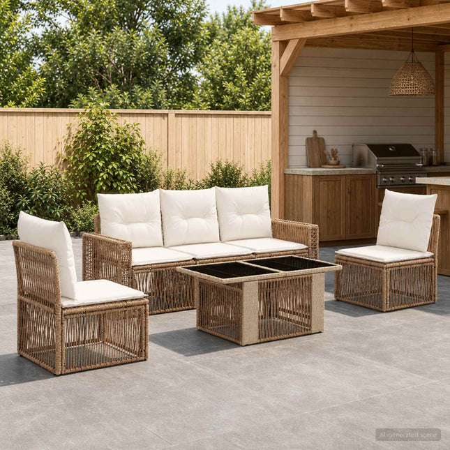 Havesofa Sæt 6 stk. Beige og cremehvid polyrattan