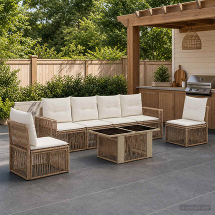 Havesofa Sæt 7 stk. Beige og cremehvid polyrattan