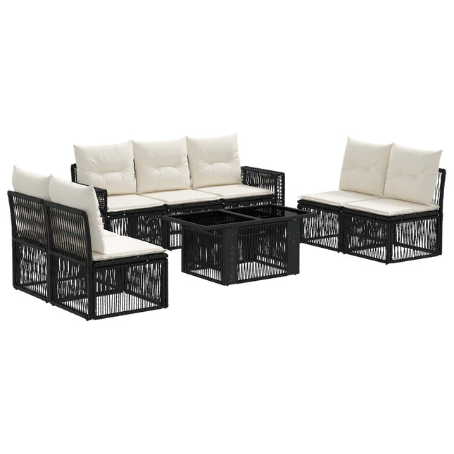 Havesofa Sæt 8 stk. Sort og Cremehvid polyrattan