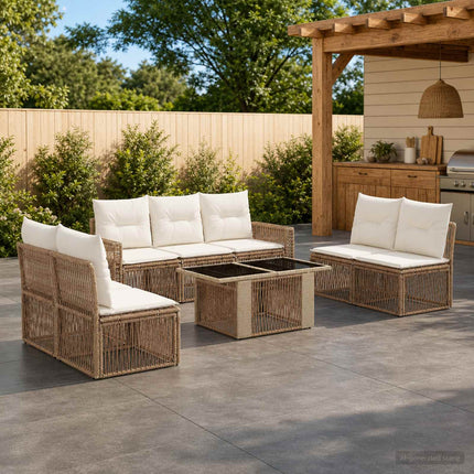 Havesofa Sæt 8 stk. Beige og cremehvid polyrattan