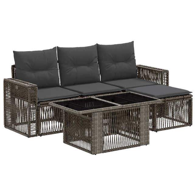 Havesofa Sæt 5 stk. Grå og Mørkegrå polyrattan