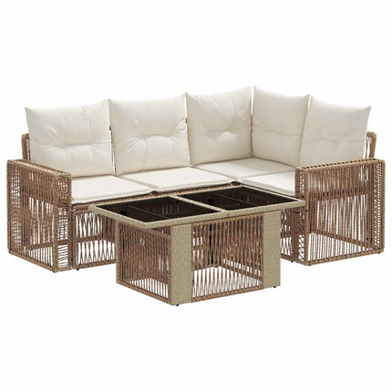 Havesofa Sæt 5 stk. Beige og cremehvid polyrattan