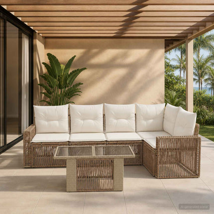 Havesofa Sæt 6 stk. Beige og cremehvid polyrattan