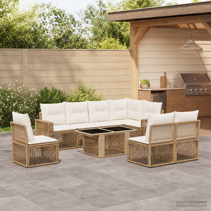Havesofa Sæt 9 stk. Beige og cremehvid polyrattan
