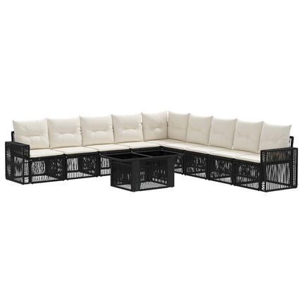Havesofa Sæt 10 stk. Sort og Cremehvid polyrattan