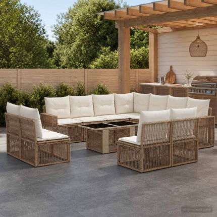 Havesofa Sæt 12 stk. Beige og cremehvid polyrattan