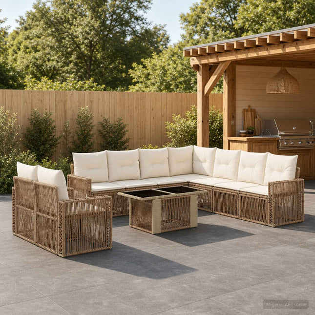 Havesofa Sæt 10 stk. Beige og cremehvid polyrattan