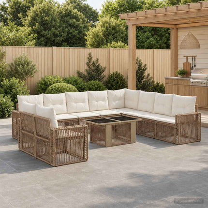 Havesofa Sæt 11 stk. Beige og cremehvid polyrattan