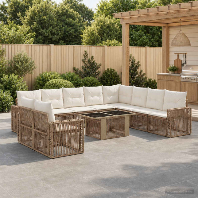 Havesofa Sæt 11 stk. Beige og cremehvid polyrattan