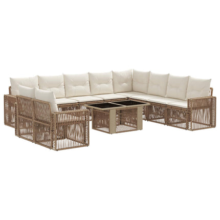 Havesofa Sæt 11 stk. Beige og cremehvid polyrattan