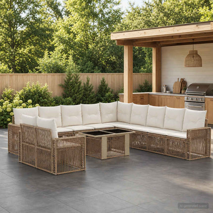 Havesofa Sæt 12 stk. Beige og cremehvid polyrattan
