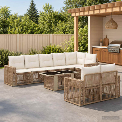 Havesofa Sæt 9 stk. Beige og cremehvid polyrattan