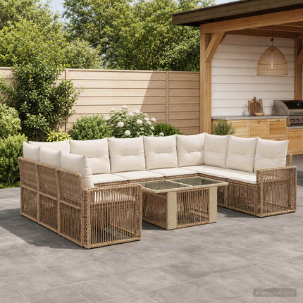 Havesofa Sæt 10 stk. Beige og cremehvid polyrattan