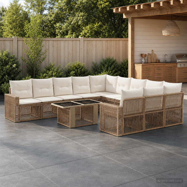 Havesofa Sæt 12 stk. Beige og cremehvid polyrattan