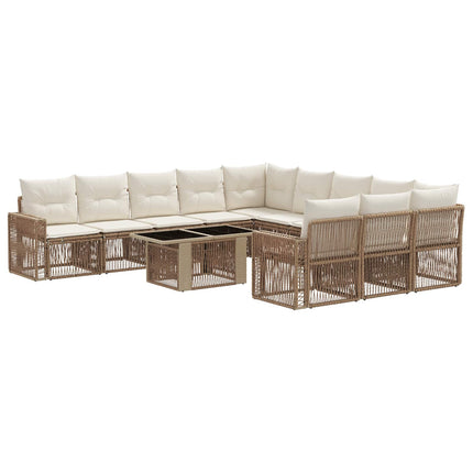 Havesofa Sæt 12 stk. Beige og cremehvid polyrattan
