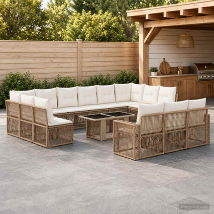 Havesofa Sæt 14 stk. Beige og cremehvid polyrattan