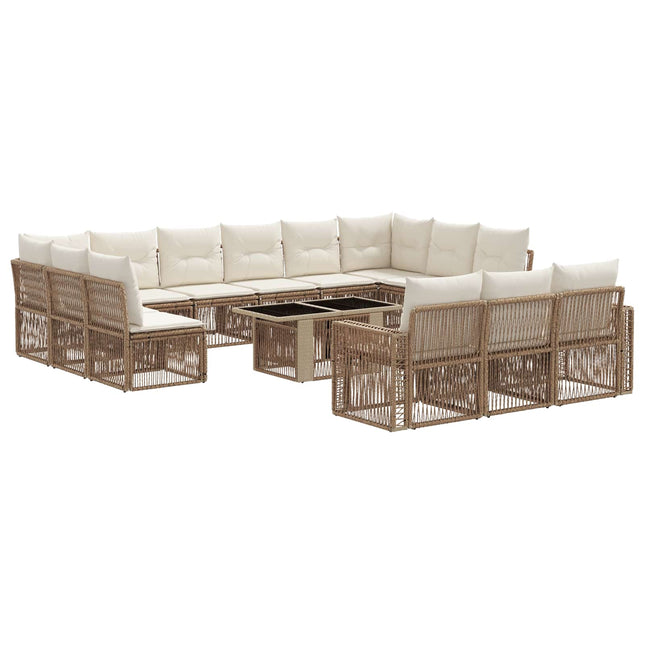 Havesofa Sæt 14 stk. Beige og cremehvid polyrattan