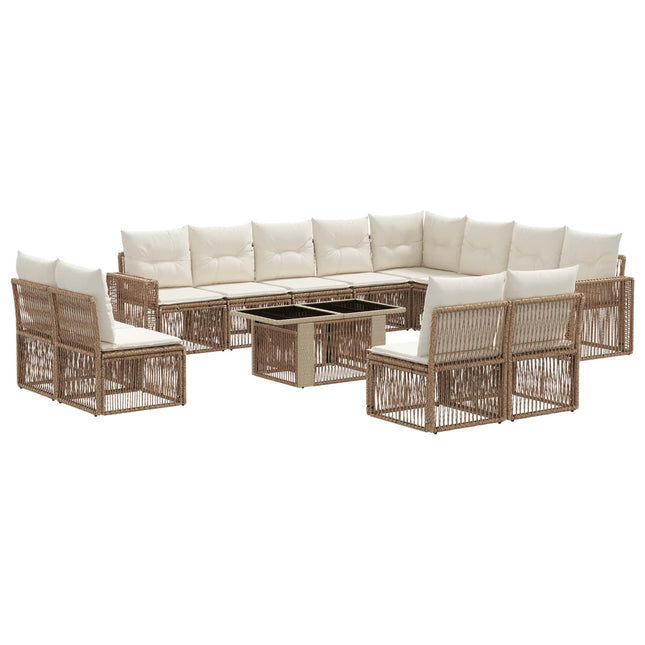 Havesofa Sæt 13 stk. Beige og cremehvid polyrattan