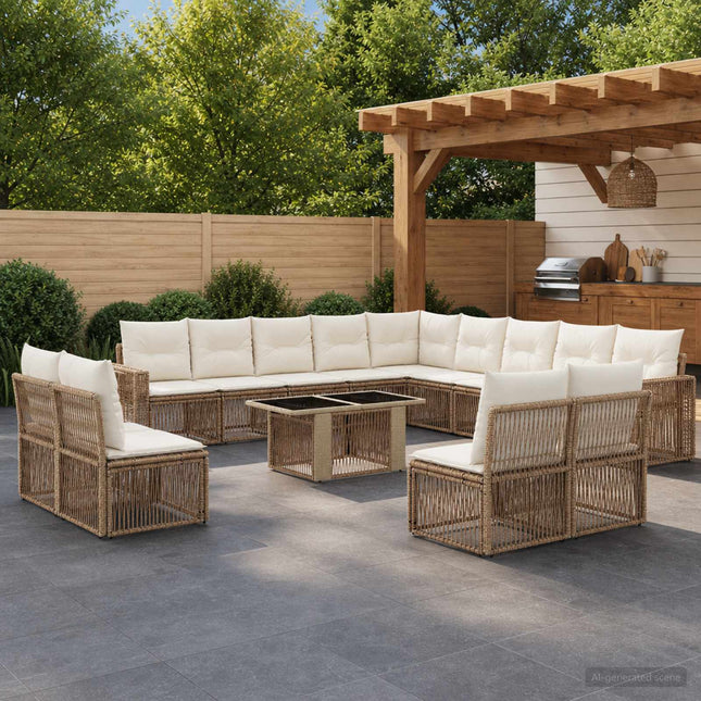Havesofa Sæt 14 stk. Beige og cremehvid polyrattan