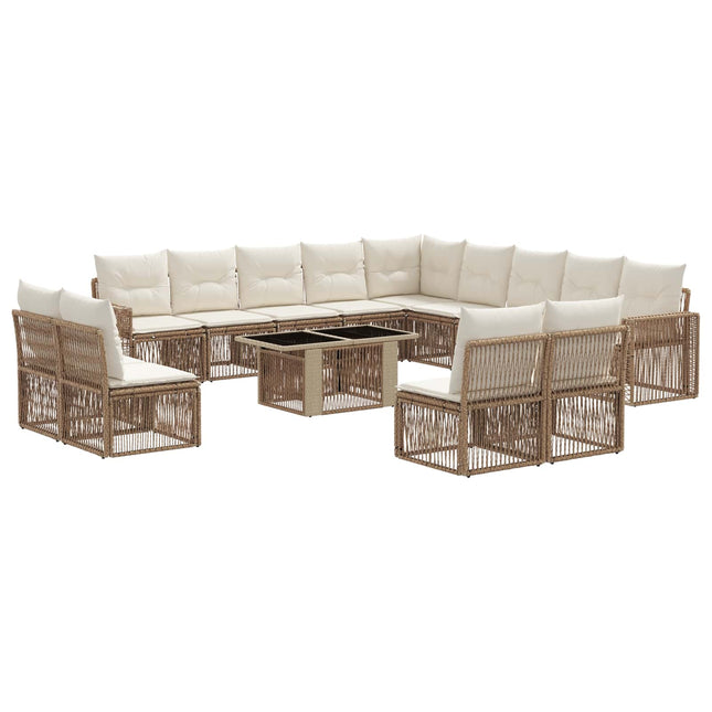 Havesofa Sæt 14 stk. Beige og cremehvid polyrattan