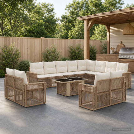 Havesofa Sæt 13 stk. Beige og cremehvid polyrattan