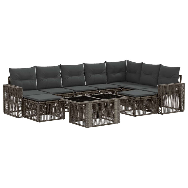 Havesofa Sæt 10 stk. Grå og Mørkegrå polyrattan