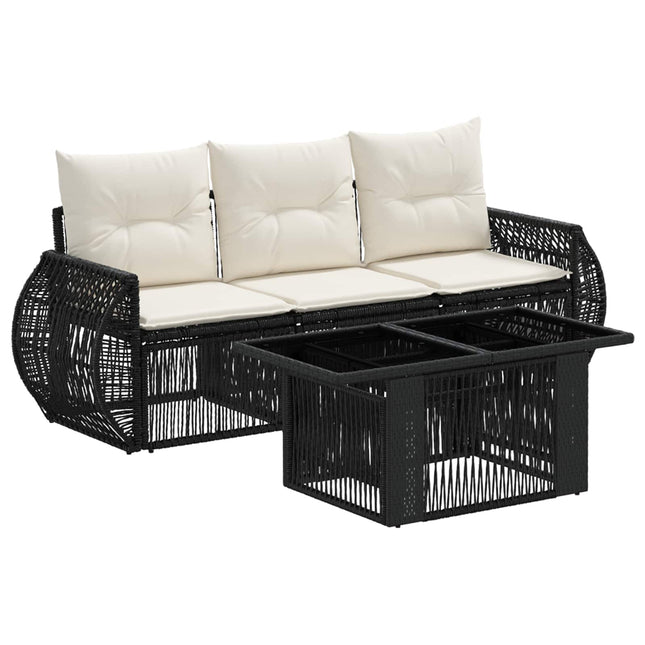 Havesofa Sæt 4 stk. Sort og Cremehvid polyrattan