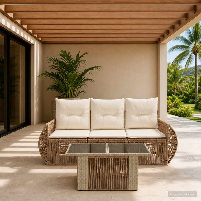 Havesofa Sæt 4 stk. Beige og cremehvid polyrattan