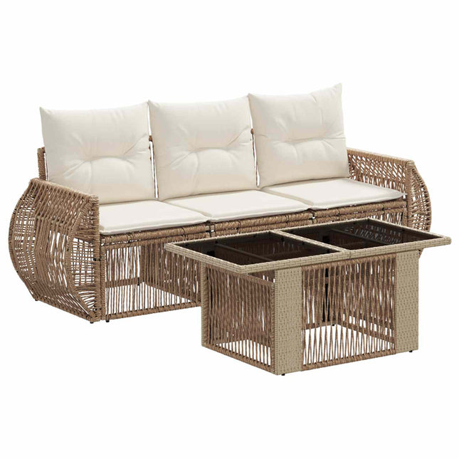 Havesofa Sæt 4 stk. Beige og cremehvid polyrattan