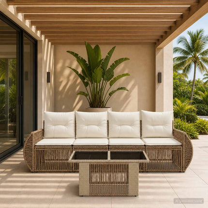 Havesofa Sæt 5 stk. Beige og cremehvid polyrattan