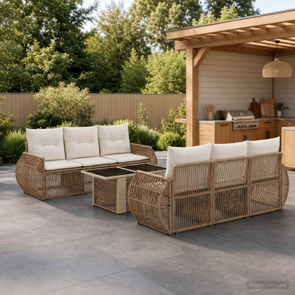 Havesofa Sæt 7 stk. Beige og cremehvid polyrattan