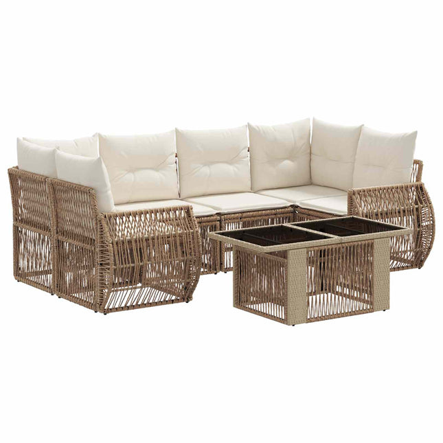 Havesofa Sæt 7 stk. Beige og cremehvid polyrattan