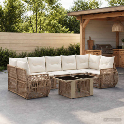 Havesofa Sæt 8 stk. Beige og cremehvid polyrattan