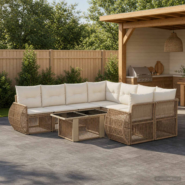 Havesofa Sæt 9 stk. Beige og cremehvid polyrattan