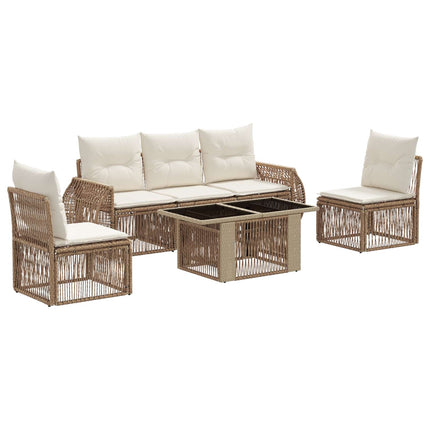Havesofa Sæt 6 stk. Beige og cremehvid polyrattan