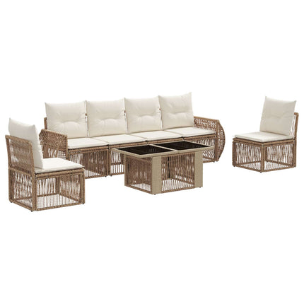 Havesofa Sæt 7 stk. Beige og cremehvid polyrattan