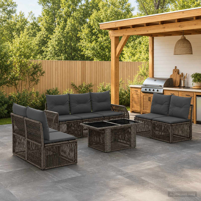 Havesofa Sæt 8 stk. Grå og Mørkegrå polyrattan