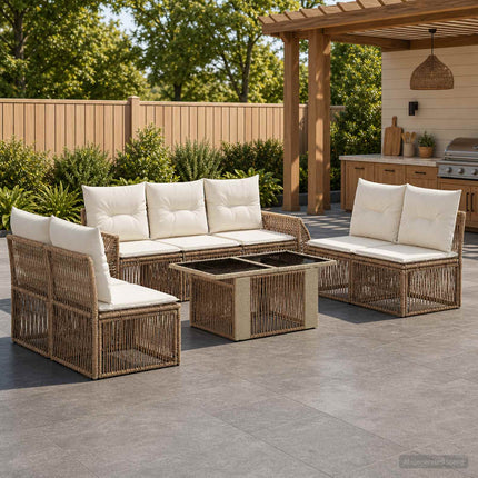 Havesofa Sæt 8 stk. Beige og cremehvid polyrattan