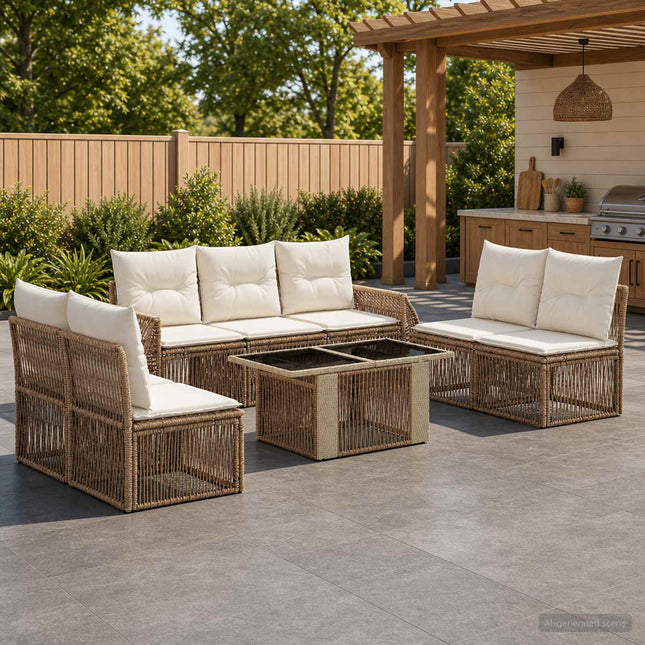 Havesofa Sæt 8 stk. Beige og cremehvid polyrattan
