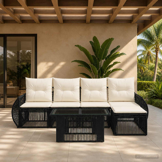 Havesofa Sæt 6 stk. Sort og Cremehvid polyrattan