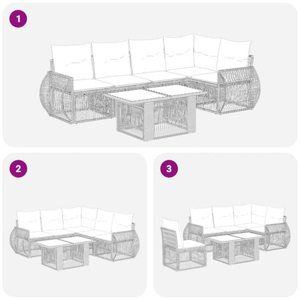 Havesofa Sæt 6 stk. Sort og Cremehvid polyrattan