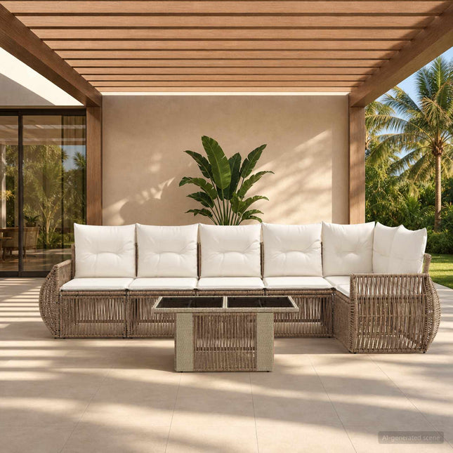 Havesofa Sæt 7 stk. Beige og cremehvid polyrattan