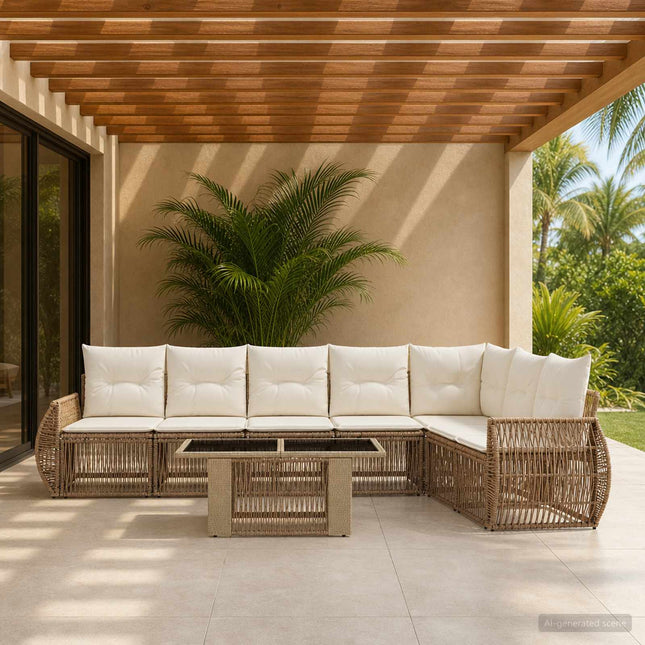 Havesofa Sæt 8 stk. Beige og cremehvid polyrattan
